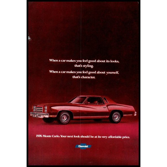 1976 Chevy Monte Carlo Red 2 Door Coupe Vintage Print Ad Classic Car Wall Art - Picture 1 of 1